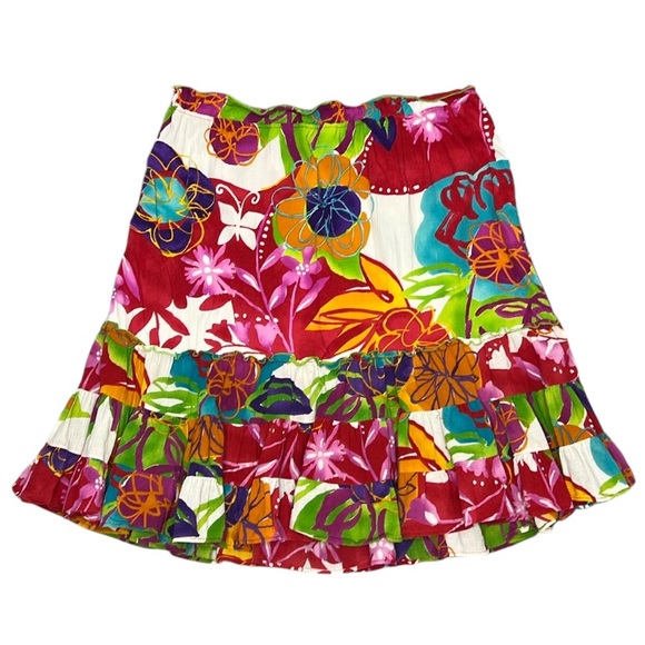 Jams World Voile Colorful Floral Hawaiian Print Ruffled Tiered Skirt Size Large - Picture 1 of 10